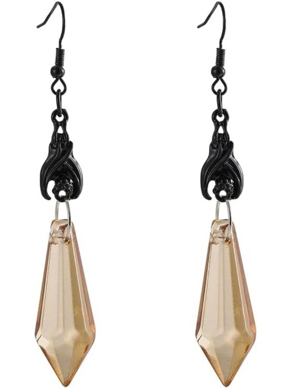 Vintage Gothic Bat Earrings Light Yellow Crystal Dangle Punk Style Jewelry
